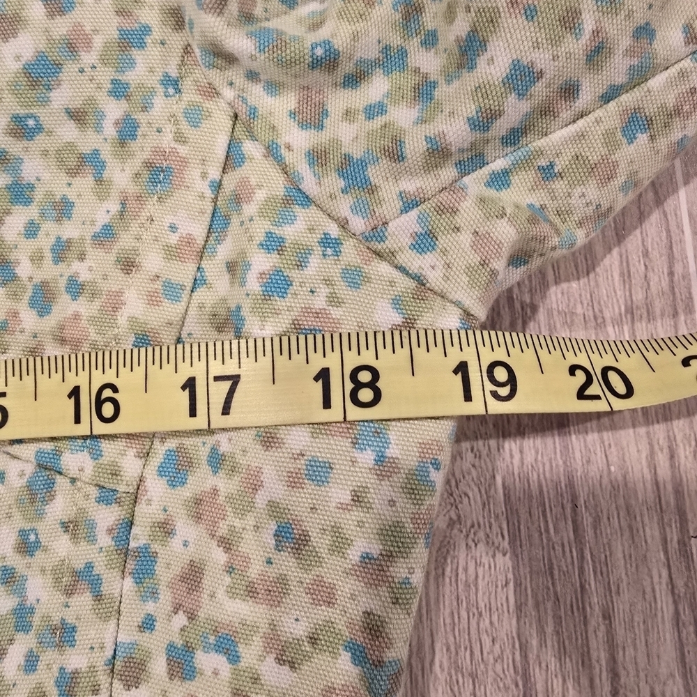 VINTAGE Express Floral Trench Lime Green/Blue Notched Collar 3/4 Sleeve Pockets. - Picture 14 of 16
